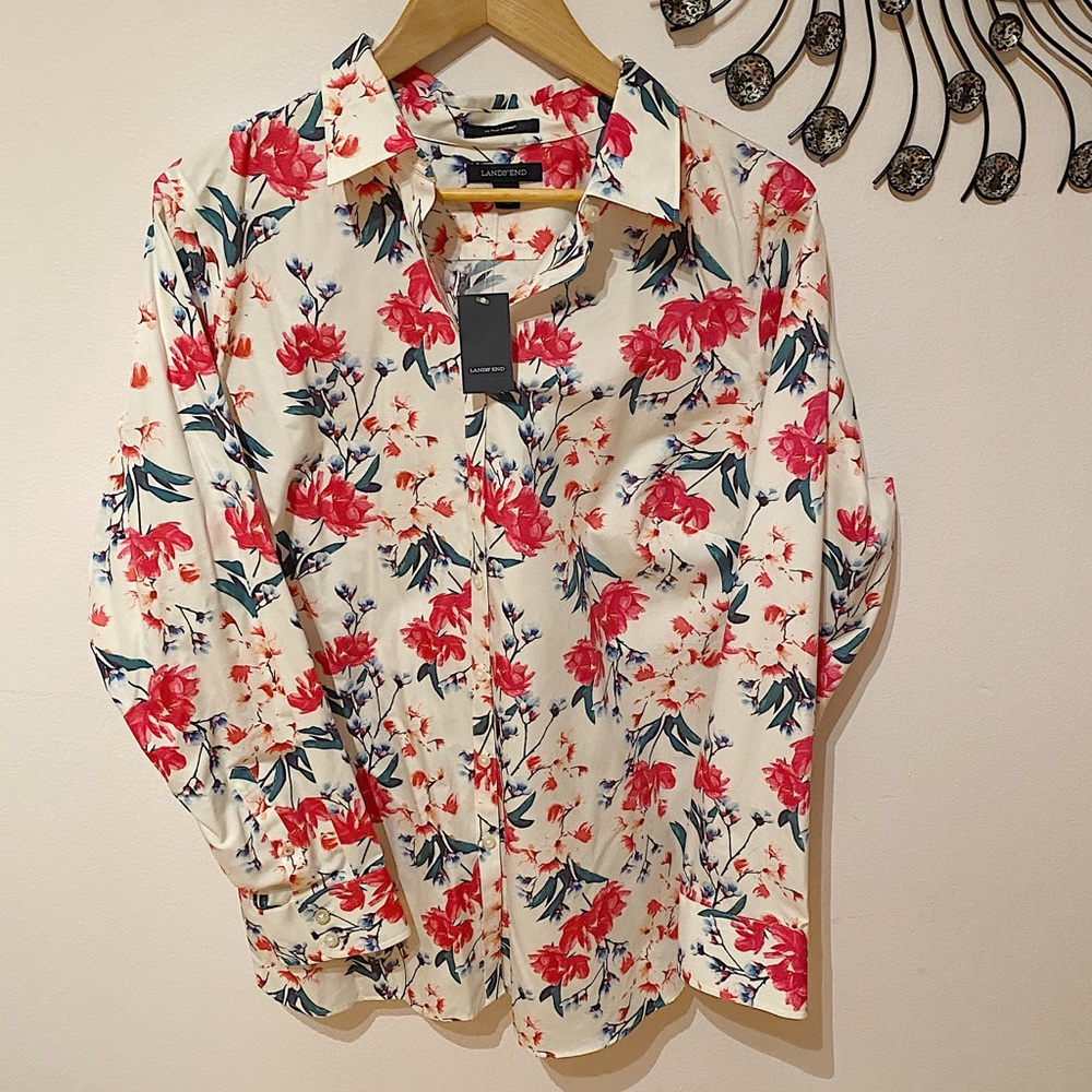 Lands End floral button down shirt.
